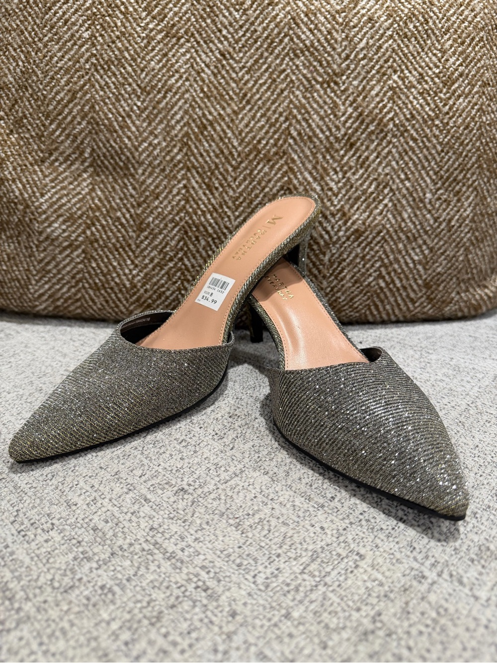Martha Stewart Pointed Slip-On Mules in Metallic Gray